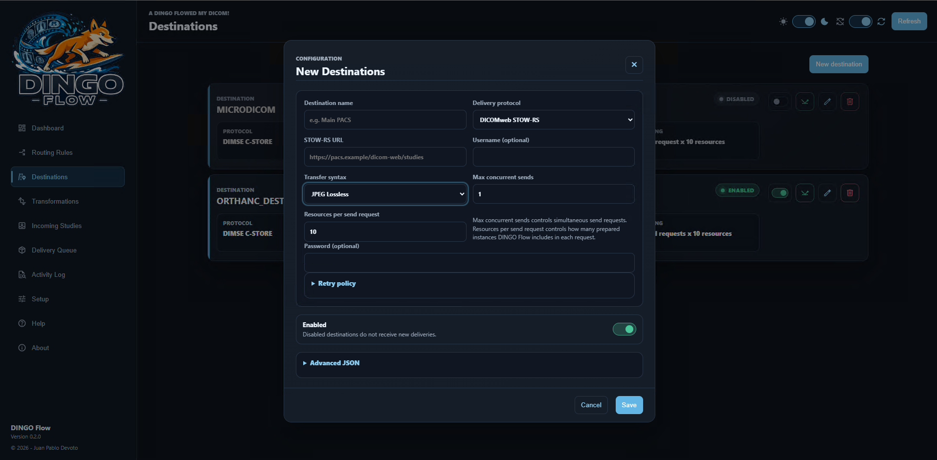 DINGO Flow Destinations screenshot