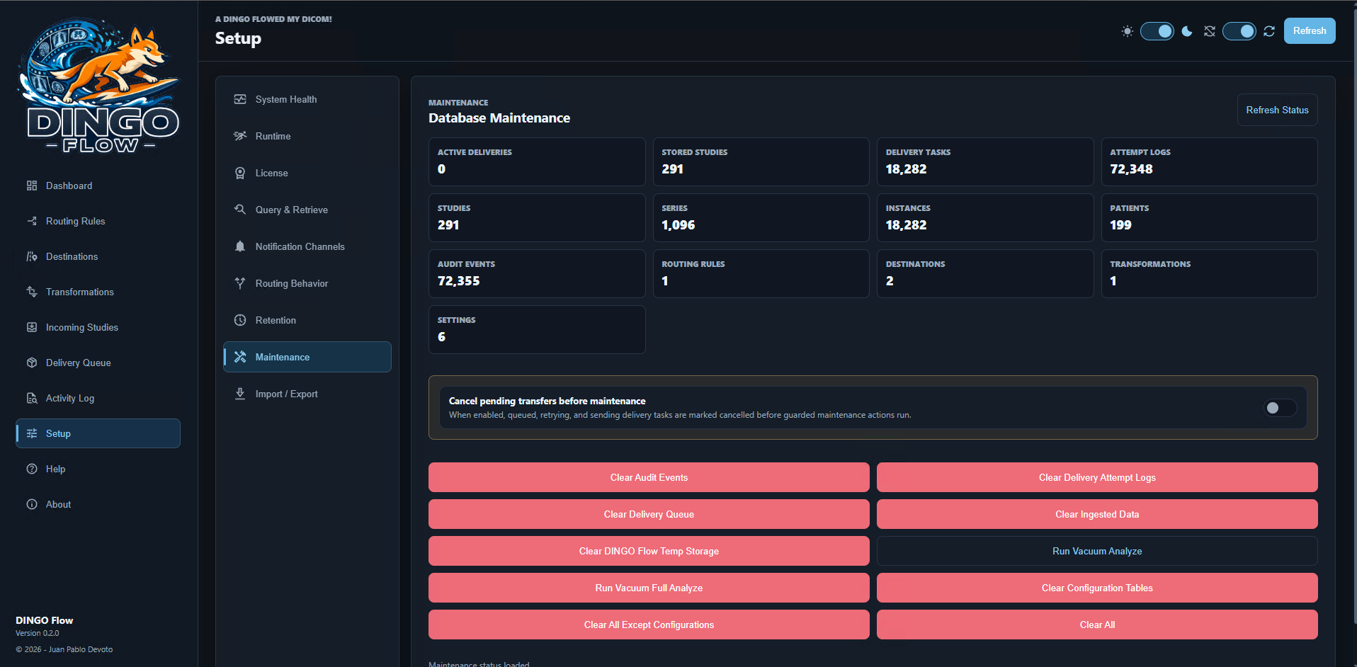 DINGO Flow Maintenance screenshot