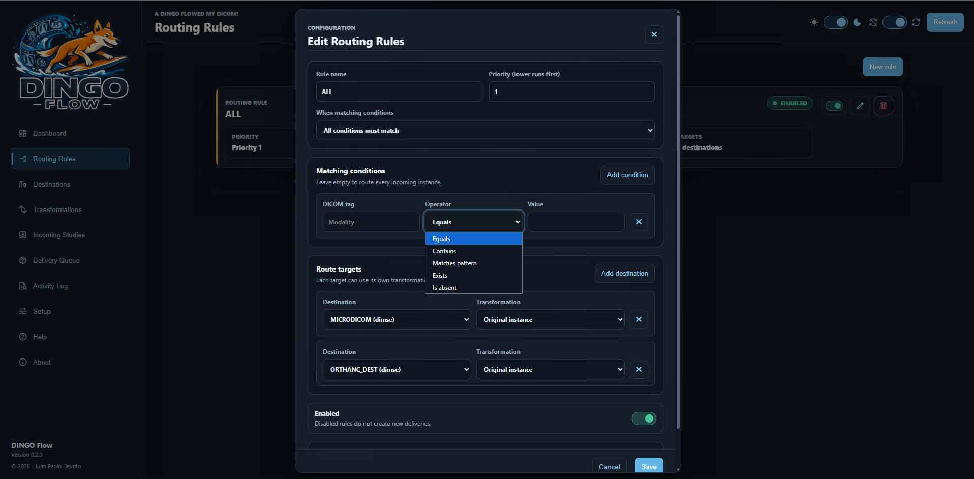 DINGO Flow Routing Rules screenshot