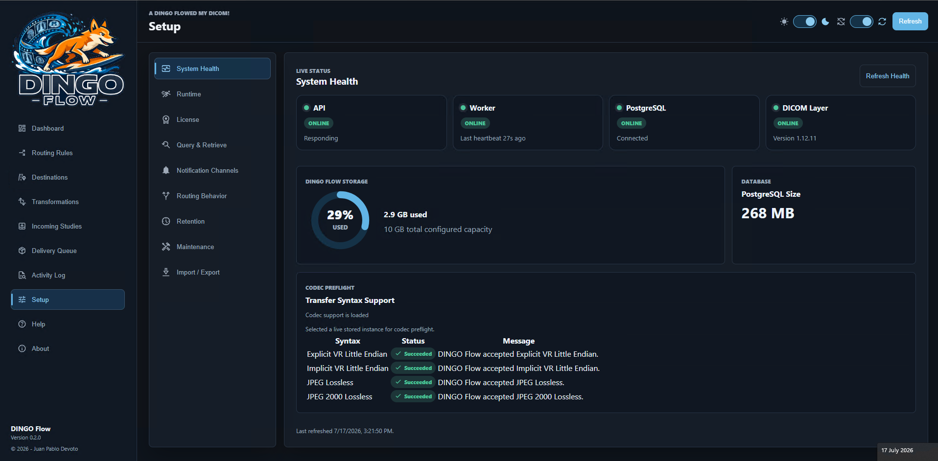 DINGO Flow Setup screenshot